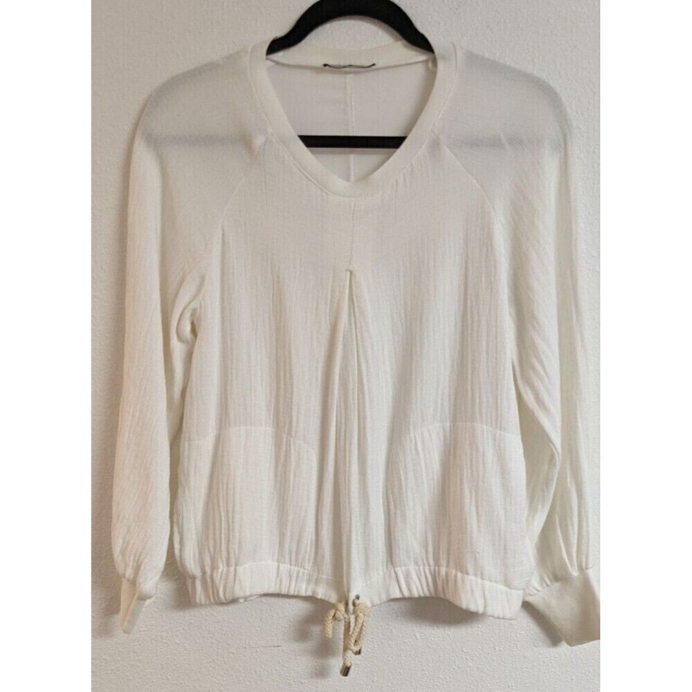 Women's ZARA W/B Collection Cotton Gauze Chiffon Back LS Tie Waist Top M